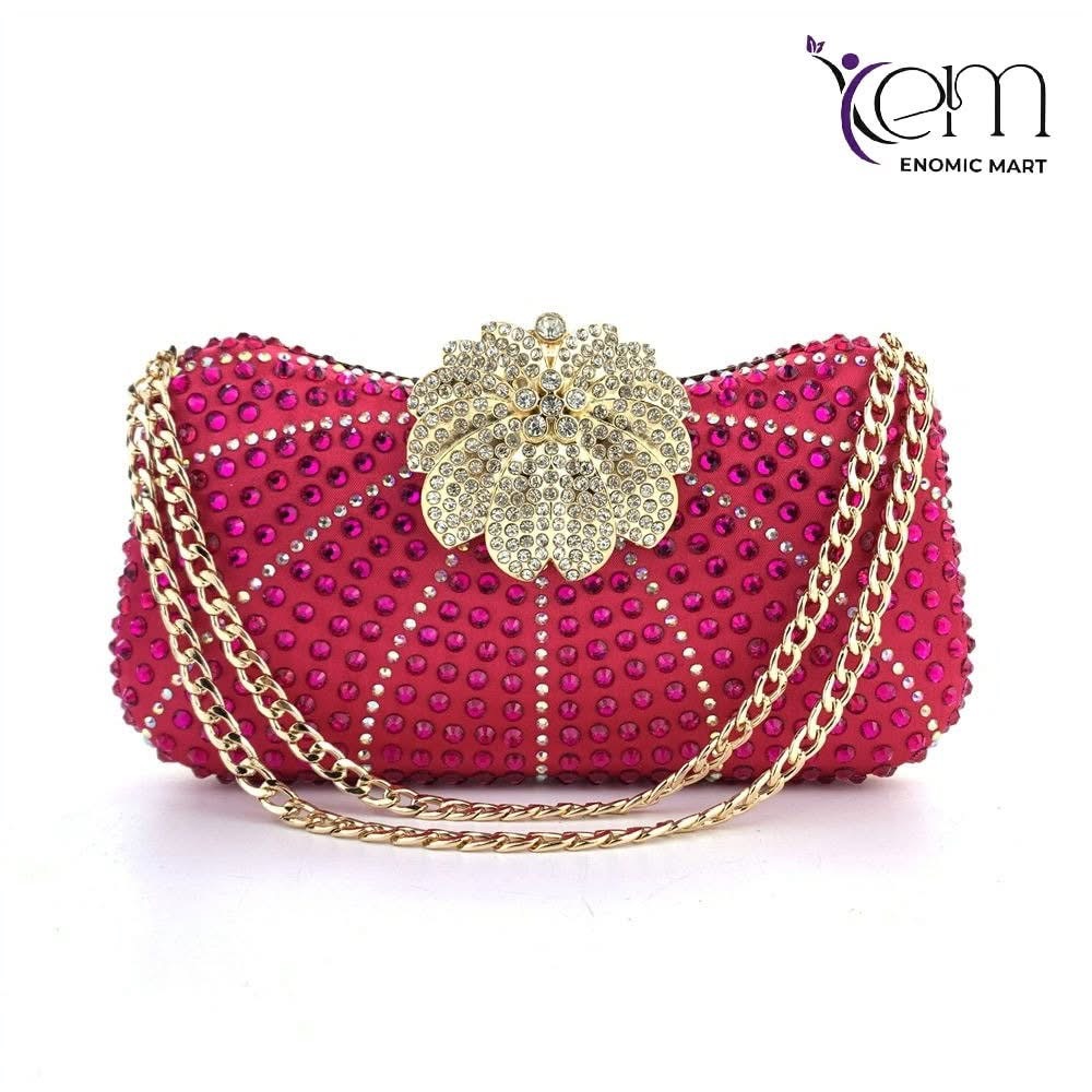 New Elegant Socialite Style Evening Clutch with Pearl and Crystal Embellishment for Women Luxury Banquet Gown