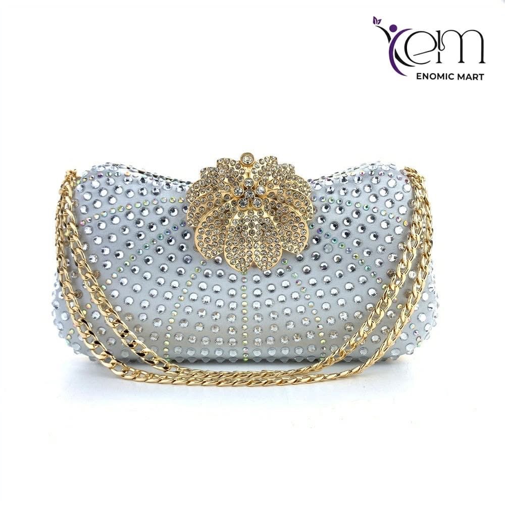 New Elegant Socialite Style Evening Clutch with Pearl and Crystal Embellishment for Women Luxury Banquet Gown