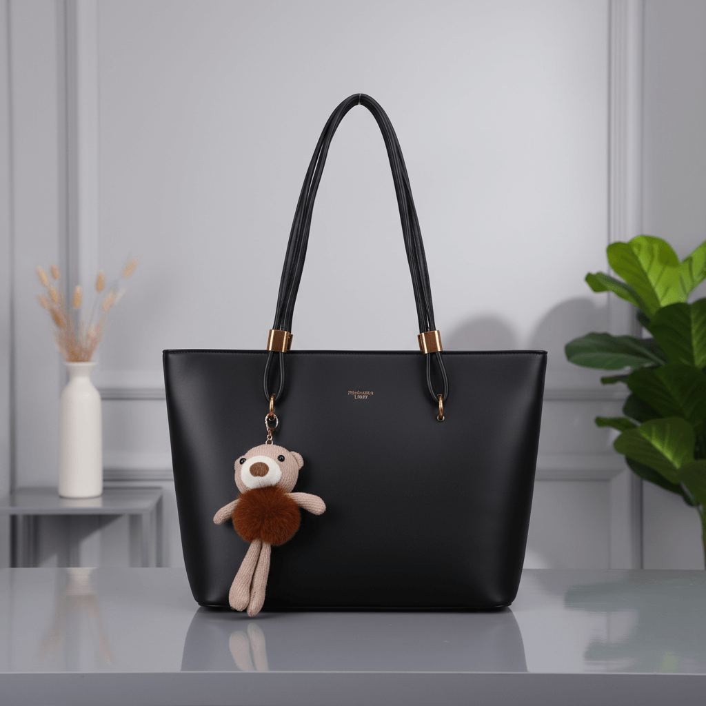 Luxury PU Leather Lady's Large Handbags with Pendant Tote Bags Fashion Lady's Commuting
