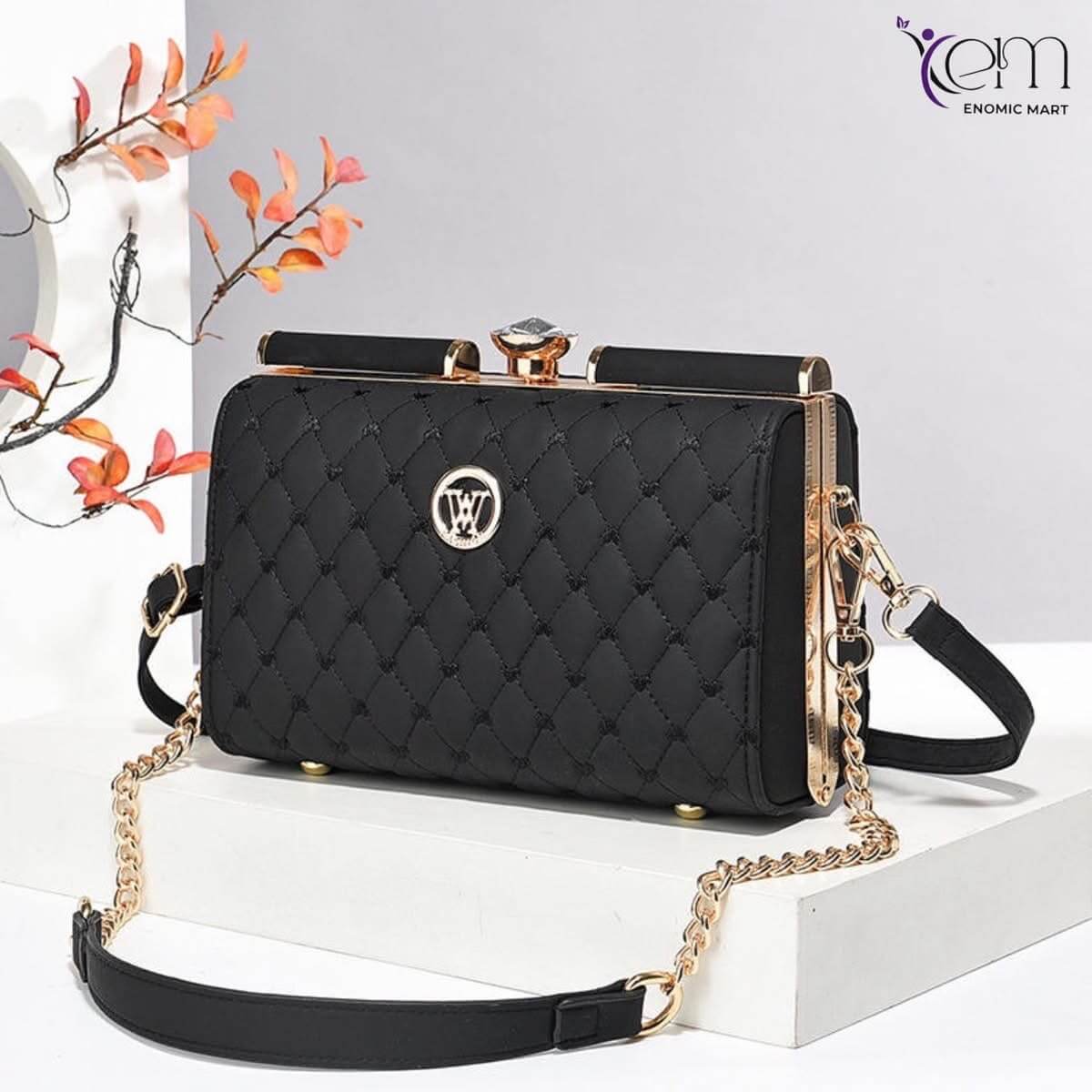 Waterproof PU Cosmetics Crossbody Chain Bag Women Small Handbag Steel Clip Fashionable Portable Polyester Light