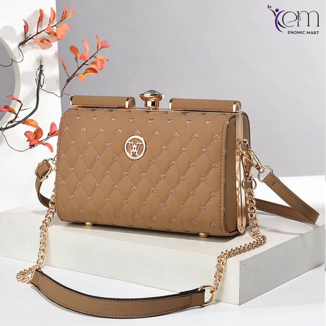 Waterproof PU Cosmetics Crossbody Chain Bag Women Small Handbag Steel Clip Fashionable Portable Polyester Light