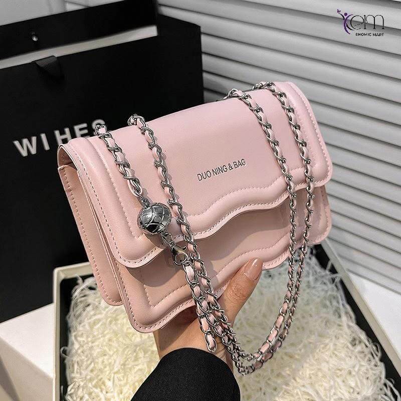 New Trendy Handbag Pu Leather Pink Women's Shoulder Bags Chain Small Square Bag