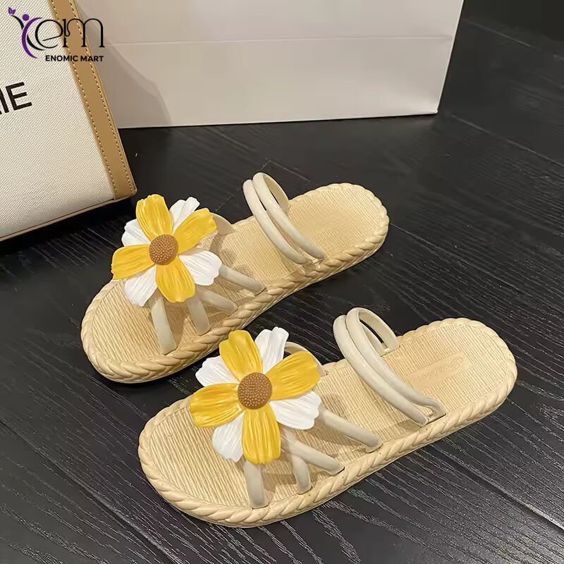 Wholesale New Trends Pvc Weave Flat Sandals Casual slippers for Women Summer slippers Flowers Platform Sandal of China