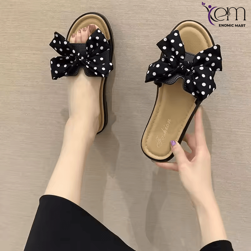 New Bow Slippers Summer 2024 Were Worn with Korean Flower Sandals Women's Flat Shoes Nice Cute Girls Slipper High Quality