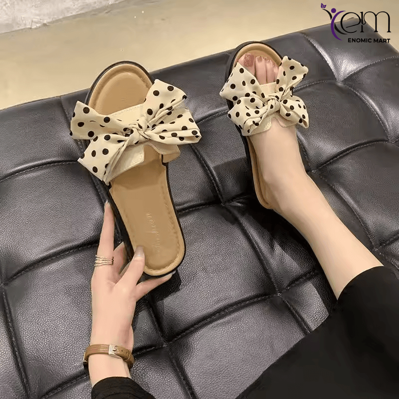 New Bow Slippers Summer 2024 Were Worn with Korean Flower Sandals Women's Flat Shoes Nice Cute Girls Slipper High Quality