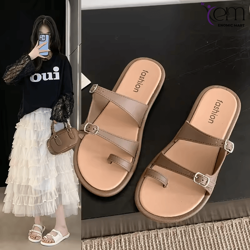 Korean Version Flat Sandals for Women Fairy Style Soft Sole Beach Custom Outdoor Cool Slippers Fashion Trend