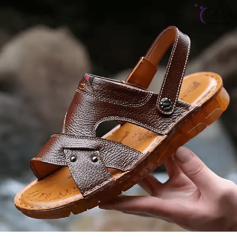 Non Slip Genuine Leather Men's Tpr Sole Sandals Outdoor Sports Beach Hiking Men Summer