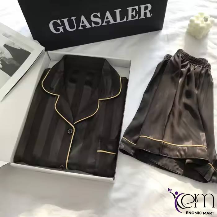 Short-sleeved Pajamas Satin Girls Sleepwear Nightgown Pijamas Mujer