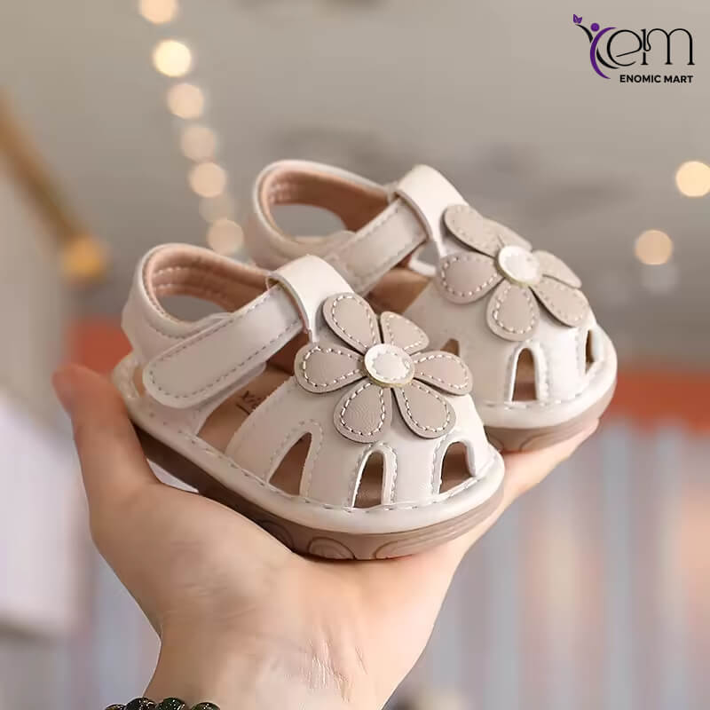 Summer Squeaky Shoes Velcro Sandals Solid Color Flower Baby Girls Walking Shoes Casual Sandals