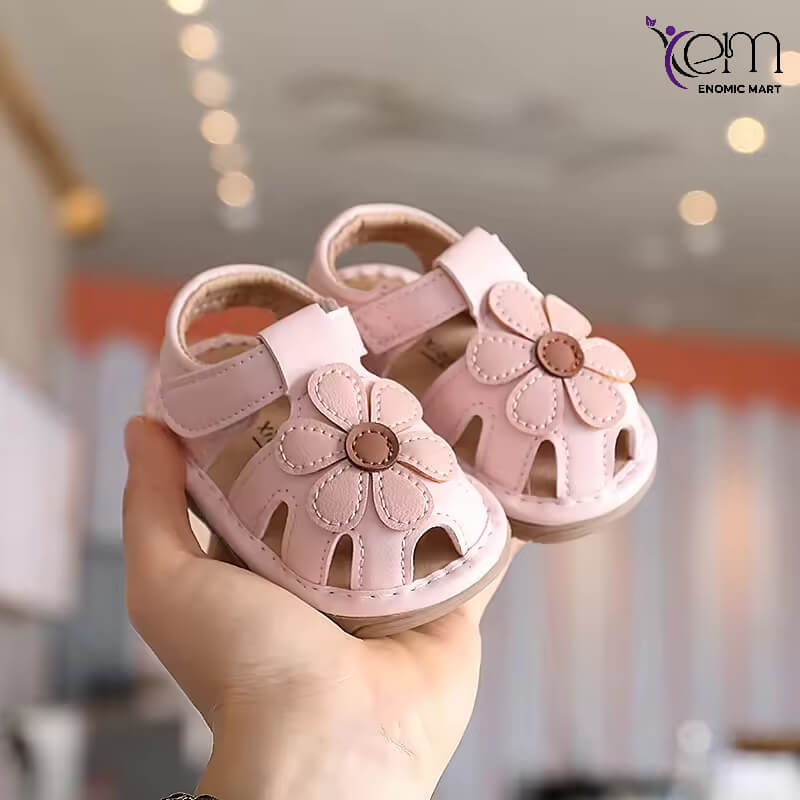 Summer Squeaky Shoes Velcro Sandals Solid Color Flower Baby Girls Walking Shoes Casual Sandals