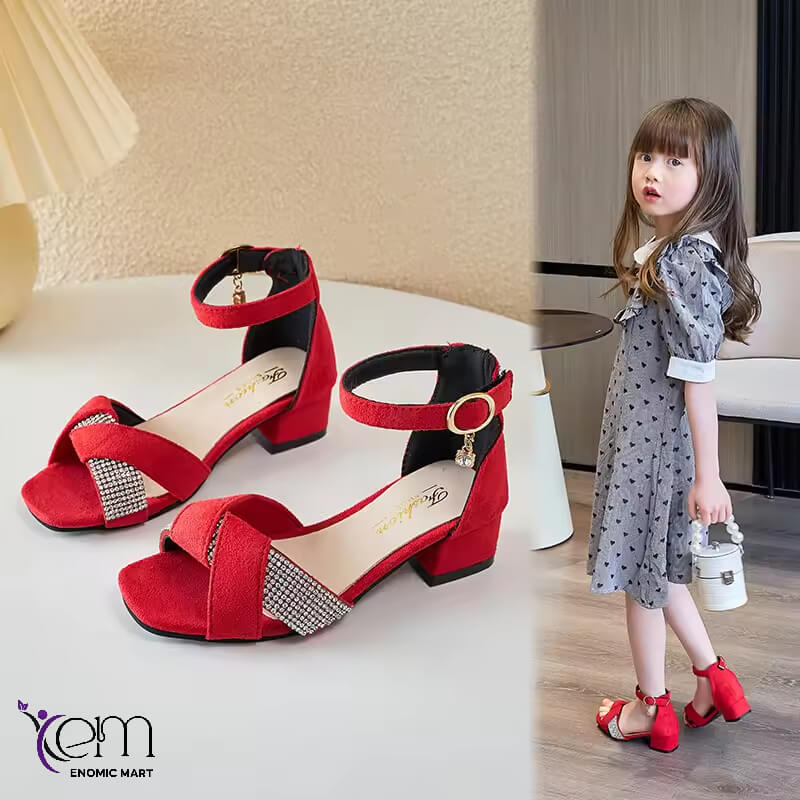 Summer Rhinestone Children's Slippers Girls Princess Slip-on Shoes Thick Heel Tassel Children's Casual Home Slippers
