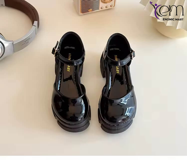 Girls Princess Shoes New Style for Spring and Autumn Children Black PU Leather Shoes Soft Thick Sole Single Shoes for Girls