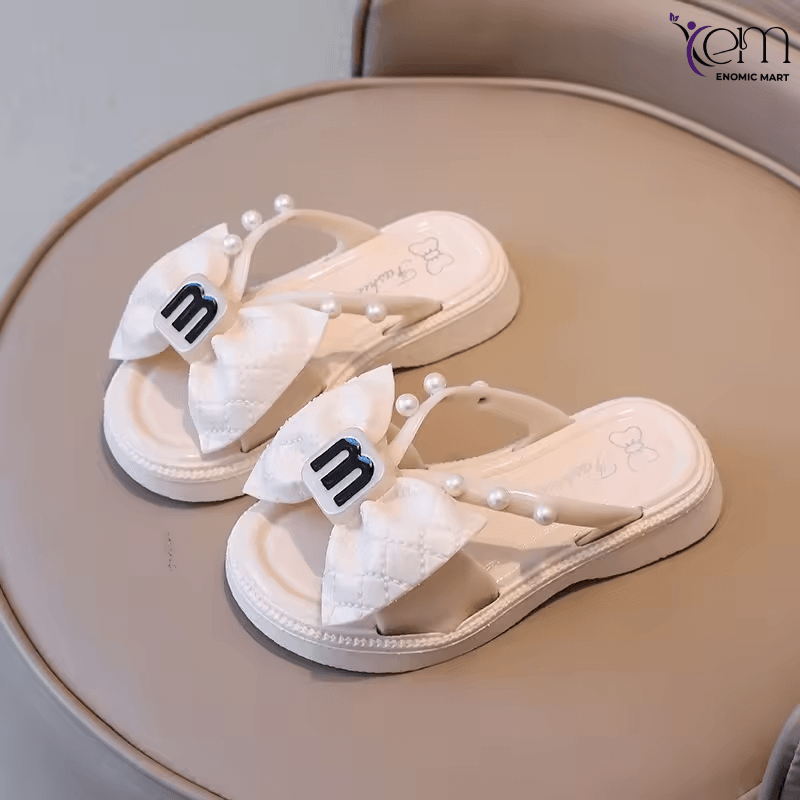 Children PVC Slippers Girls Pearl Decoration Sandals Anti-kick Soft Soled Casual Shoes