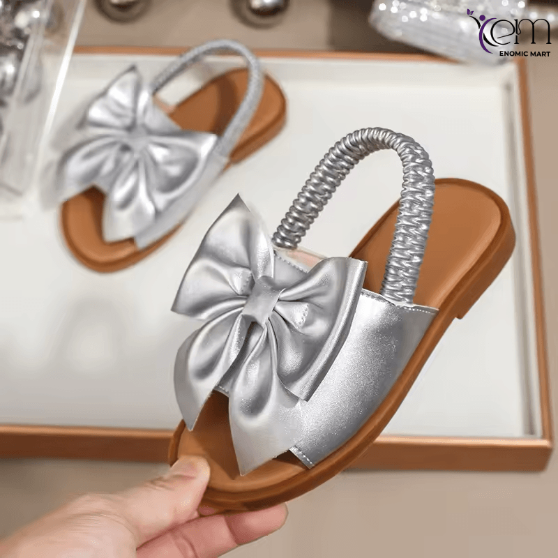 New Summer Sandals European and American Flat Toddler Elastic Bow Hollow Design Children's Shoes