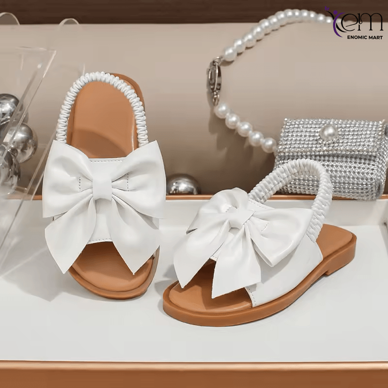 New Summer Sandals European and American Flat Toddler Elastic Bow Hollow Design Children's Shoes