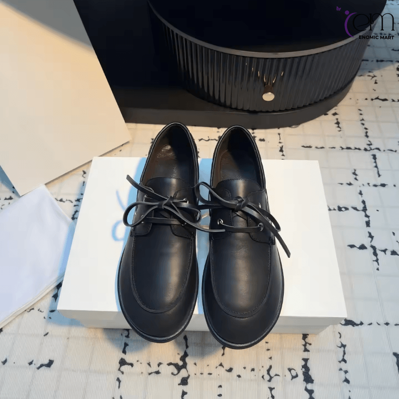 Commuter Peas Shoes Full Black Leather Anti-Odor Anti-Slippery Hand Stitched