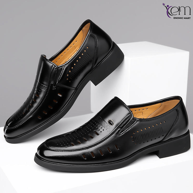 Summer Men's Leather Shoes Breathable PU Leather Men's Office Dress Sandals Sandals Hollow Walking Shoes Men