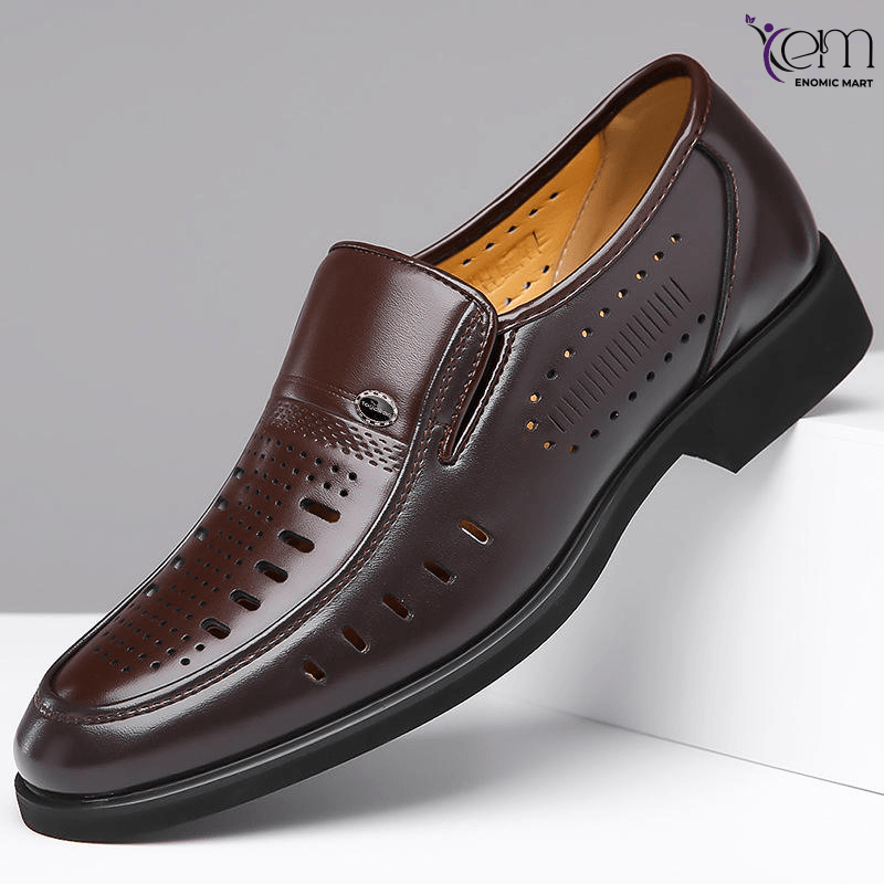 Summer Men's Leather Shoes Breathable PU Leather Men's Office Dress Sandals Sandals Hollow Walking Shoes Men