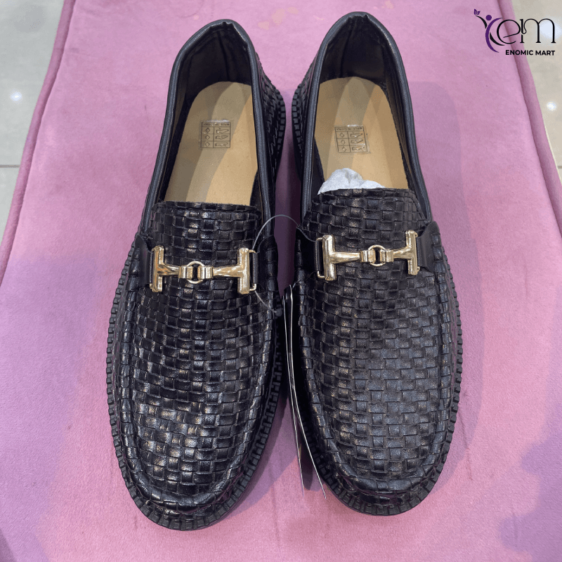 Men's Uniform Dress Oxford Loafers Derby Flats Slip on Low-top Height Increasing Metal Buckle Embossed Cow Genuine Leather