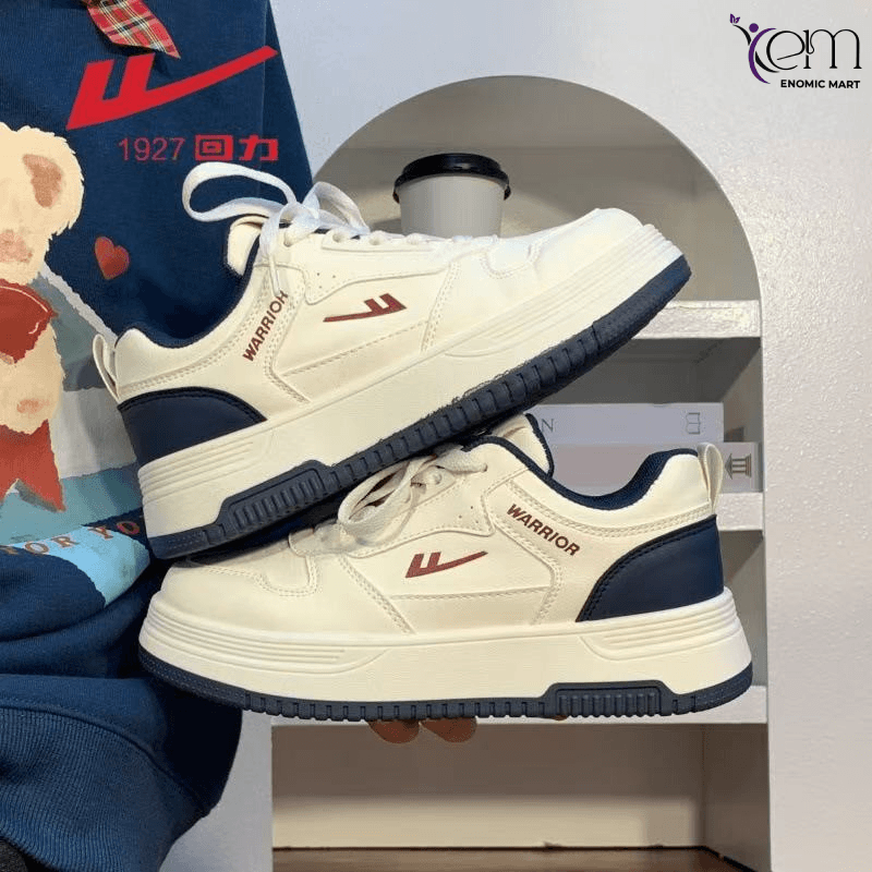 Warior Men’s Cream White & Navy Blue Sneakers