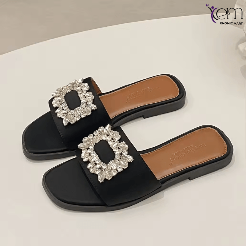 Sandale Plat Quality Silk Rhinestone Diamond Outdoor 2025 New Spring Korean Sandals for Women