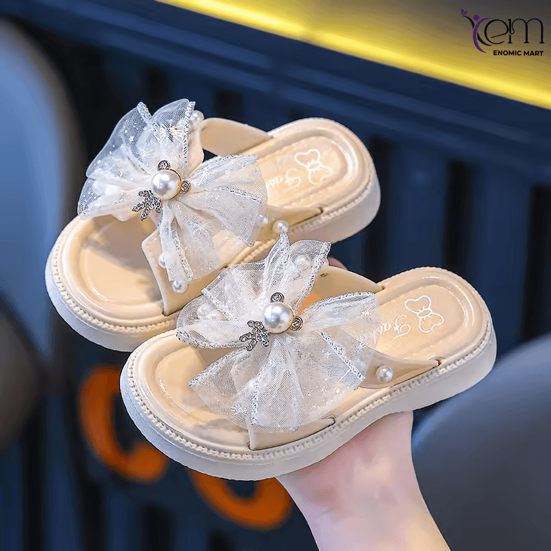 New Summer Anti Slip Flip Flop Children Slippers With Bow Sandals Pearl