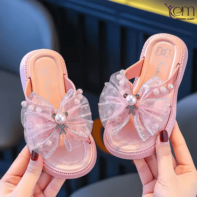 New Summer Anti Slip Flip Flop Children Slippers With Bow Sandals Pearl