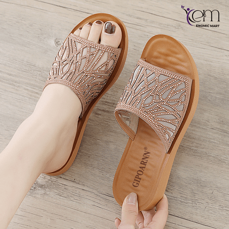 Women’s Rhinestone Leather Wedge Sandals – LOVE